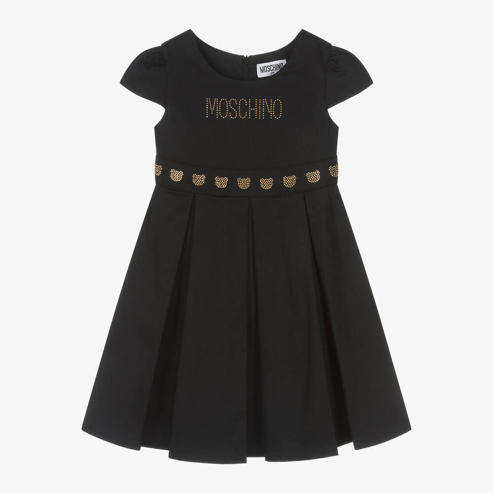 Moschino Кид-Тин-Girls Black Cotton Rhinestone Teddy Dress | Childrensalon Outlet