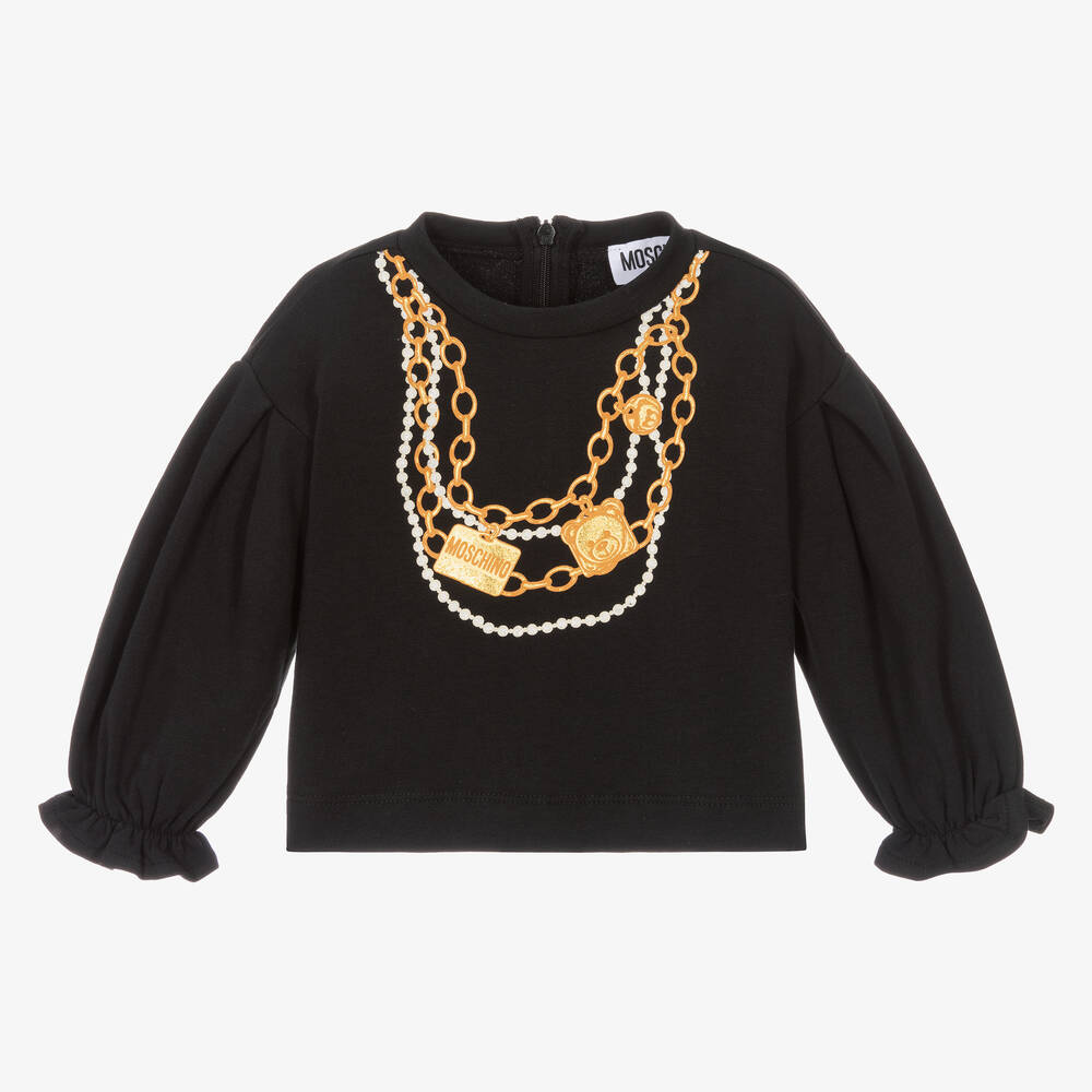 Moschino Baby - Girls Black Cotton Sweatshirt | Childrensalon