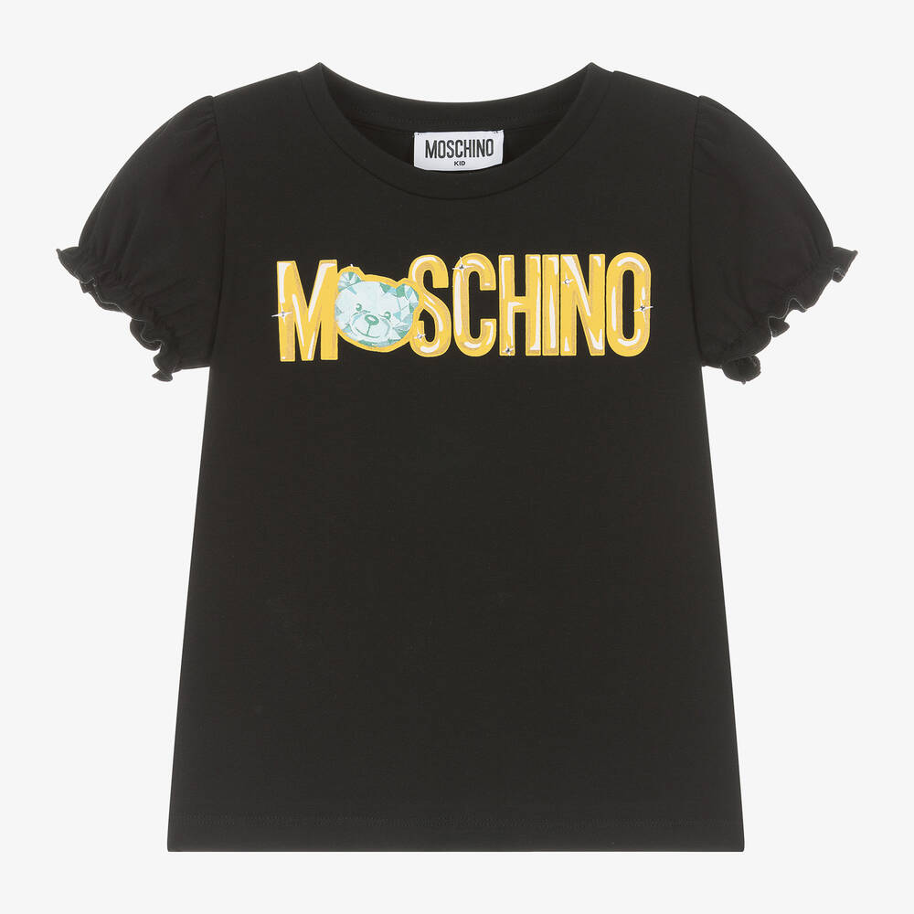 Moschino Kid-Teen-Girls Black Cotton Teddy Bear Gem T-Shirt | Childrensalon Outlet