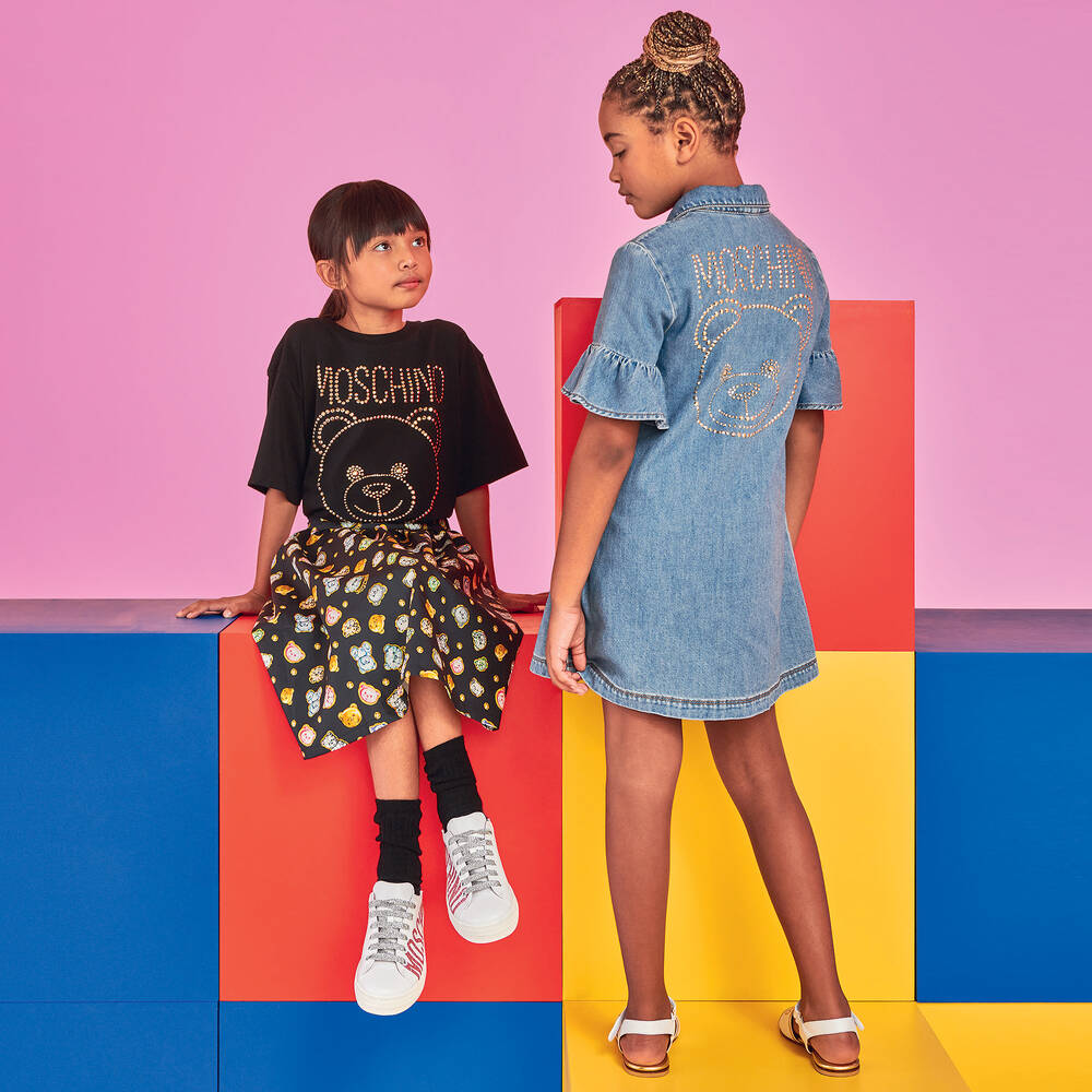 Moschino Кид-Тин-Girls Black Cotton Teddy Bear Gems Skirt | Childrensalon Outlet
