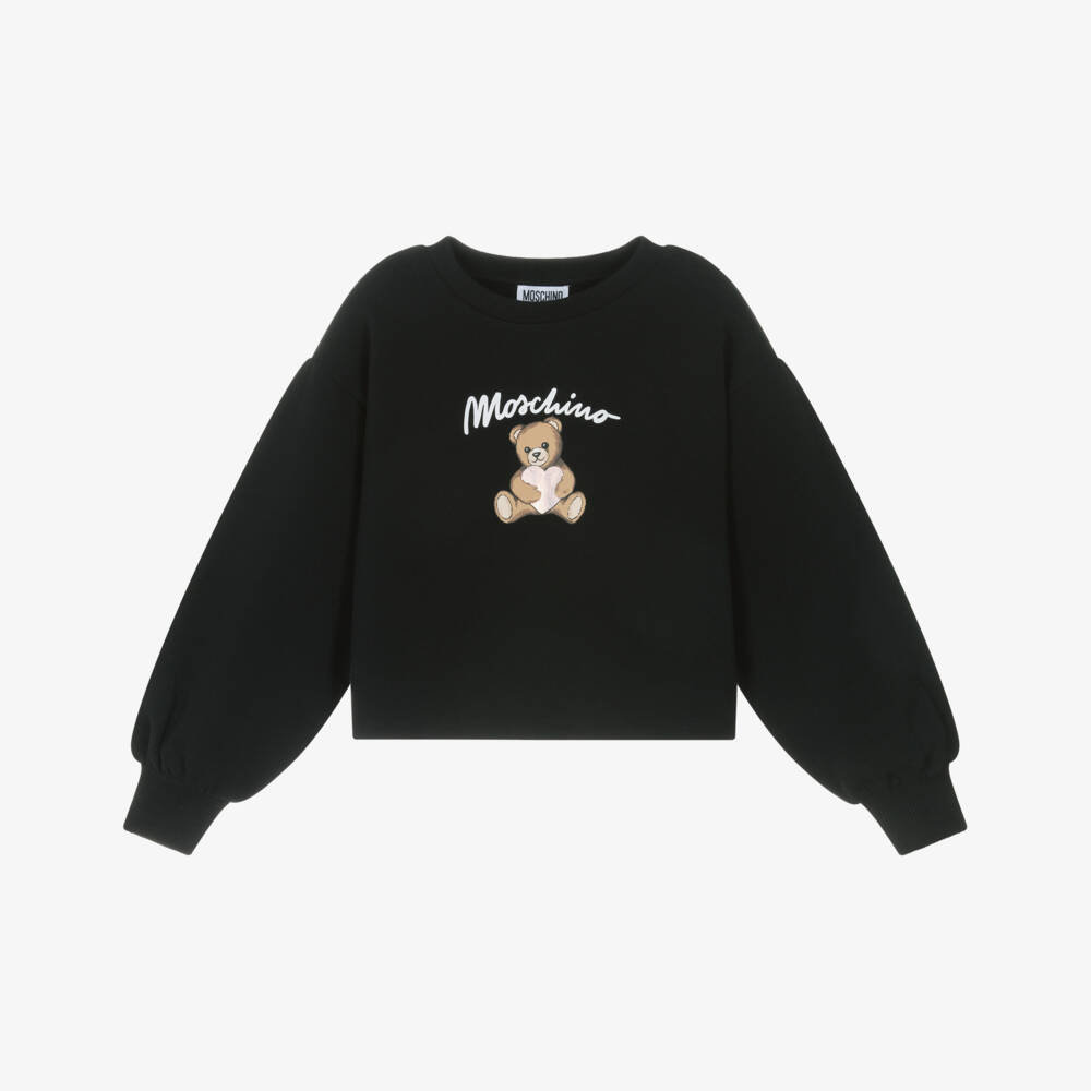 Moschino-Girls Black Cotton Teddy Bear Heart Sweatshirt | Childrensalon Outlet