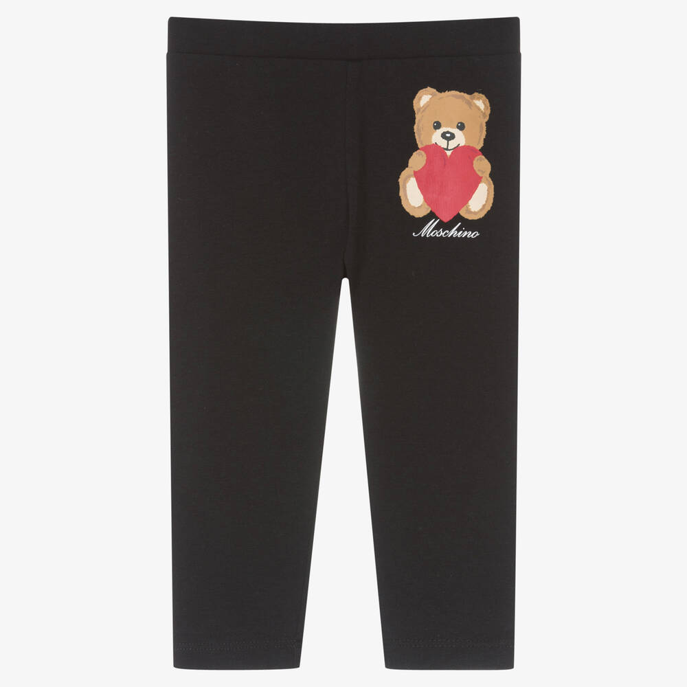 Moschino Baby - Girls Black Cotton Teddy Bear Leggings | Childrensalon