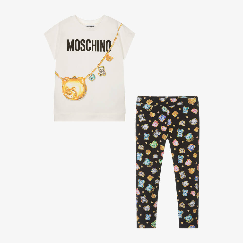Moschino Kid Teen Girls Black Cotton Teddy Bear Leggings Set Childrensalon Outlet