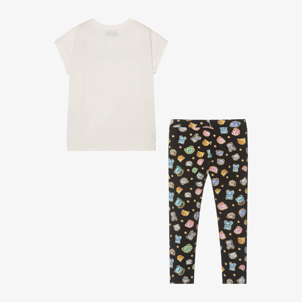 Moschino Girls Black Cotton Teddy Bear Leggings Set