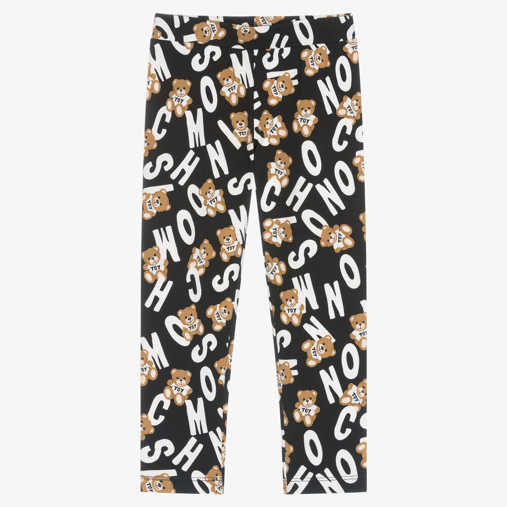 Moschino Kid-Teen - Schwarze Teddy-Baumwoll-Leggings | Childrensalon