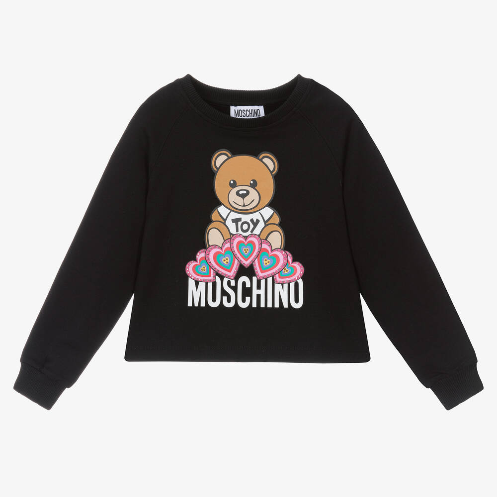Moschino Kid-Teen - Girls Black Cotton Teddy Logo Sweatshirt | Childrensalon
