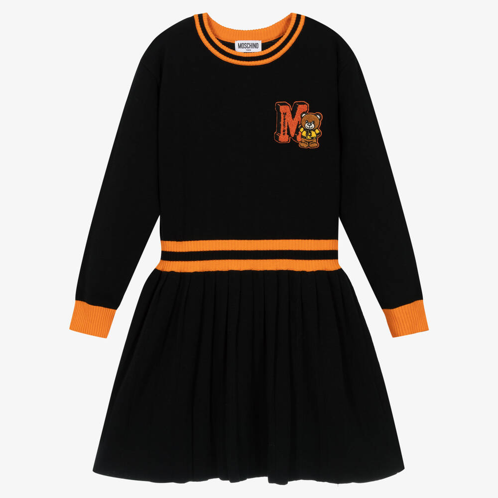 Moschino Kid-Teen - Girls Black Cotton & Wool Knit Dress | Childrensalon