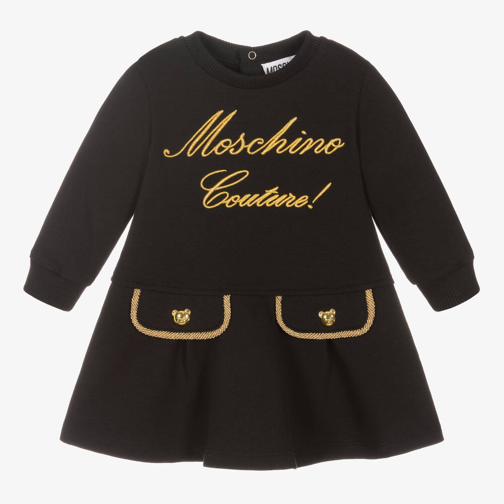 Moschino Baby - Girls Black Couture Logo Dress | Childrensalon