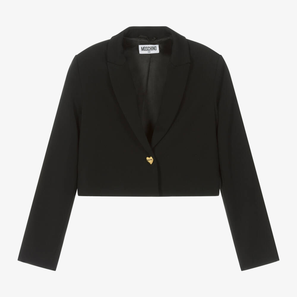 Moschino Kid-Teen-Girls Black Crepe Cropped Jacket | Childrensalon Outlet
