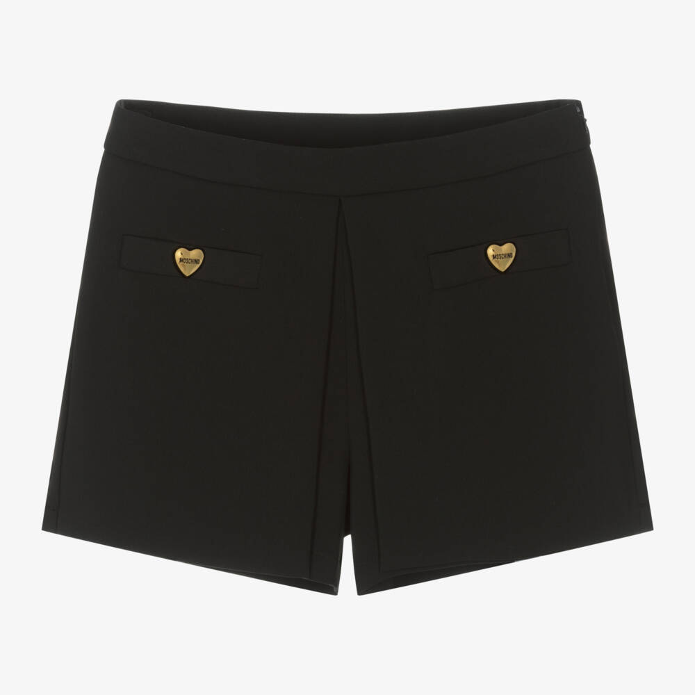 Moschino Kid-Teen-Girls Black Crepe Gold Detail Shorts | Childrensalon Outlet