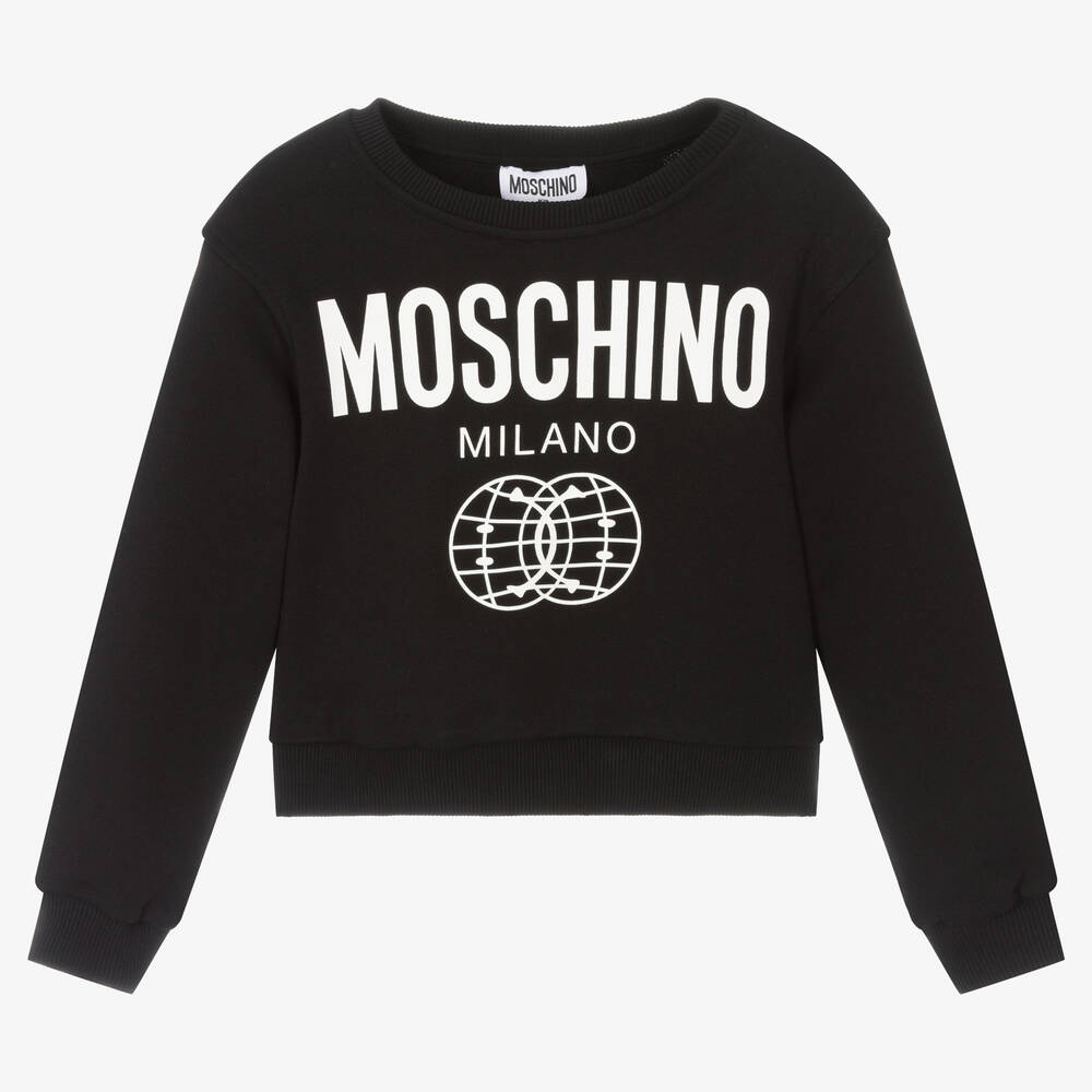 Moschino Kid-Teen - Girls Black Cropped Logo Sweatshirt | Childrensalon