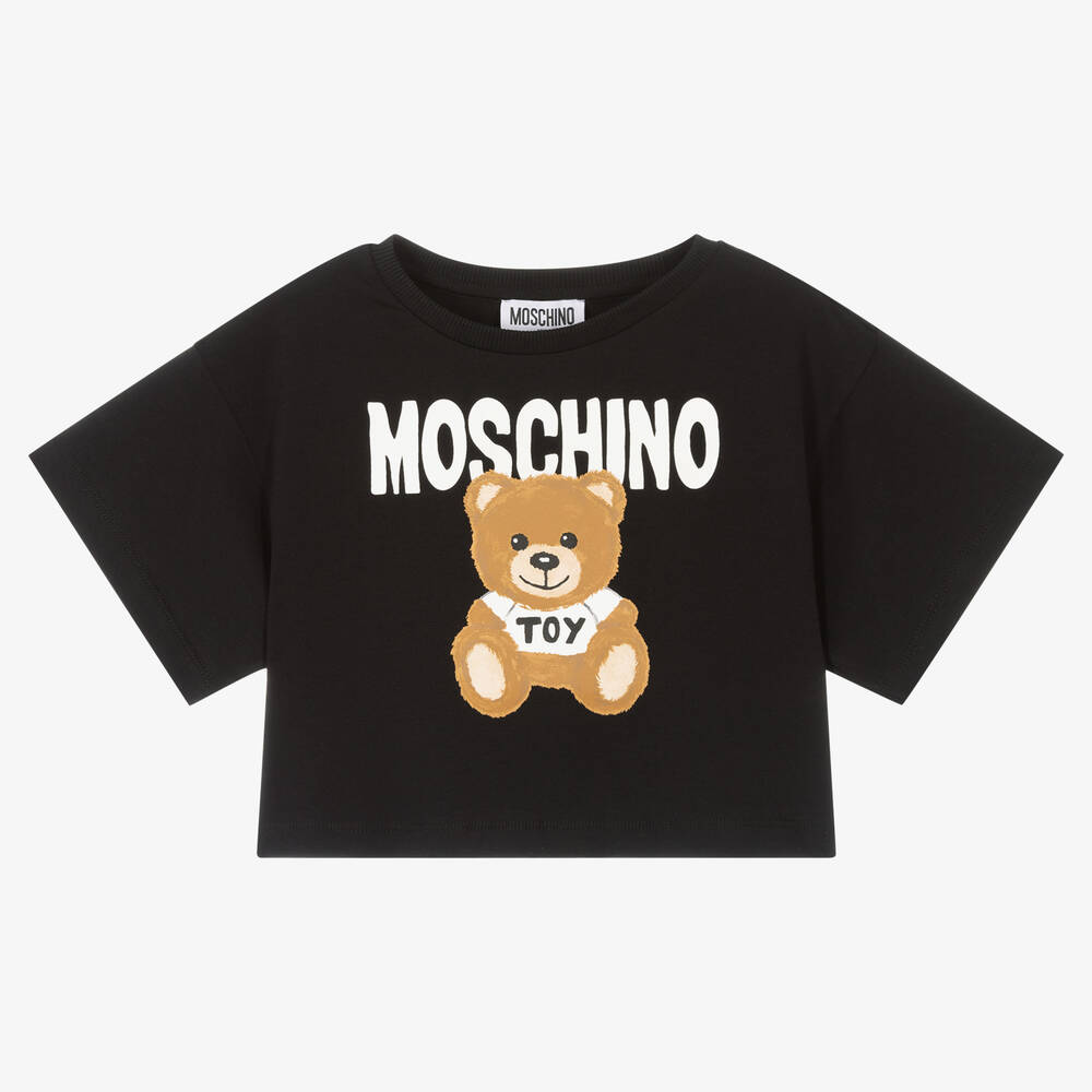 Moschino Kid-Teen - Girls Black Cropped Teddy Bear T-Shirt | Childrensalon