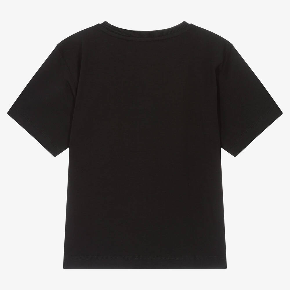 Moschino Kid-Teen-Girls Black Embroidered Logo T-Shirt | Childrensalon Outlet