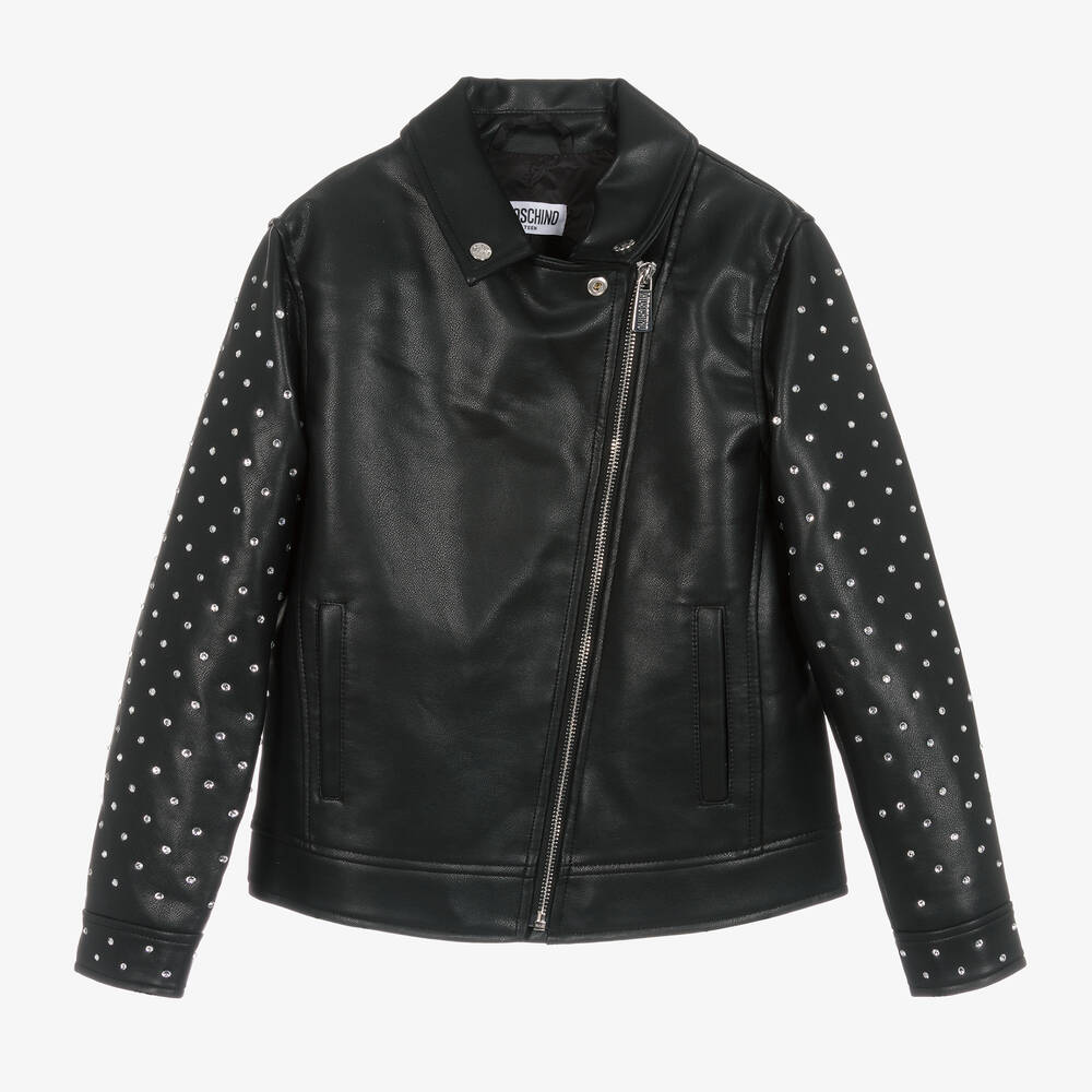 Moschino Kid-Teen-Girls Black Faux Leather Bikers Jacket | Childrensalon Outlet