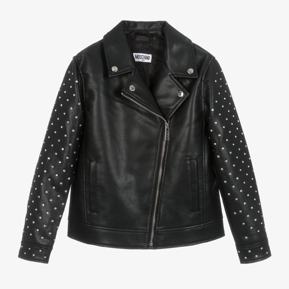 Moschino Kid-Teen - Girls Black Faux Leather Bikers Jacket | Childrensalon