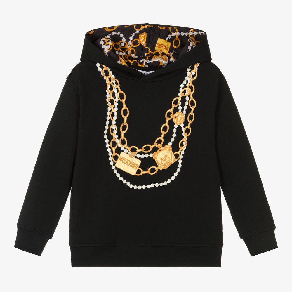 Moschino Kid-Teen - Ketten-Kapuzenpulli in Schwarz und Gold (M) | Childrensalon