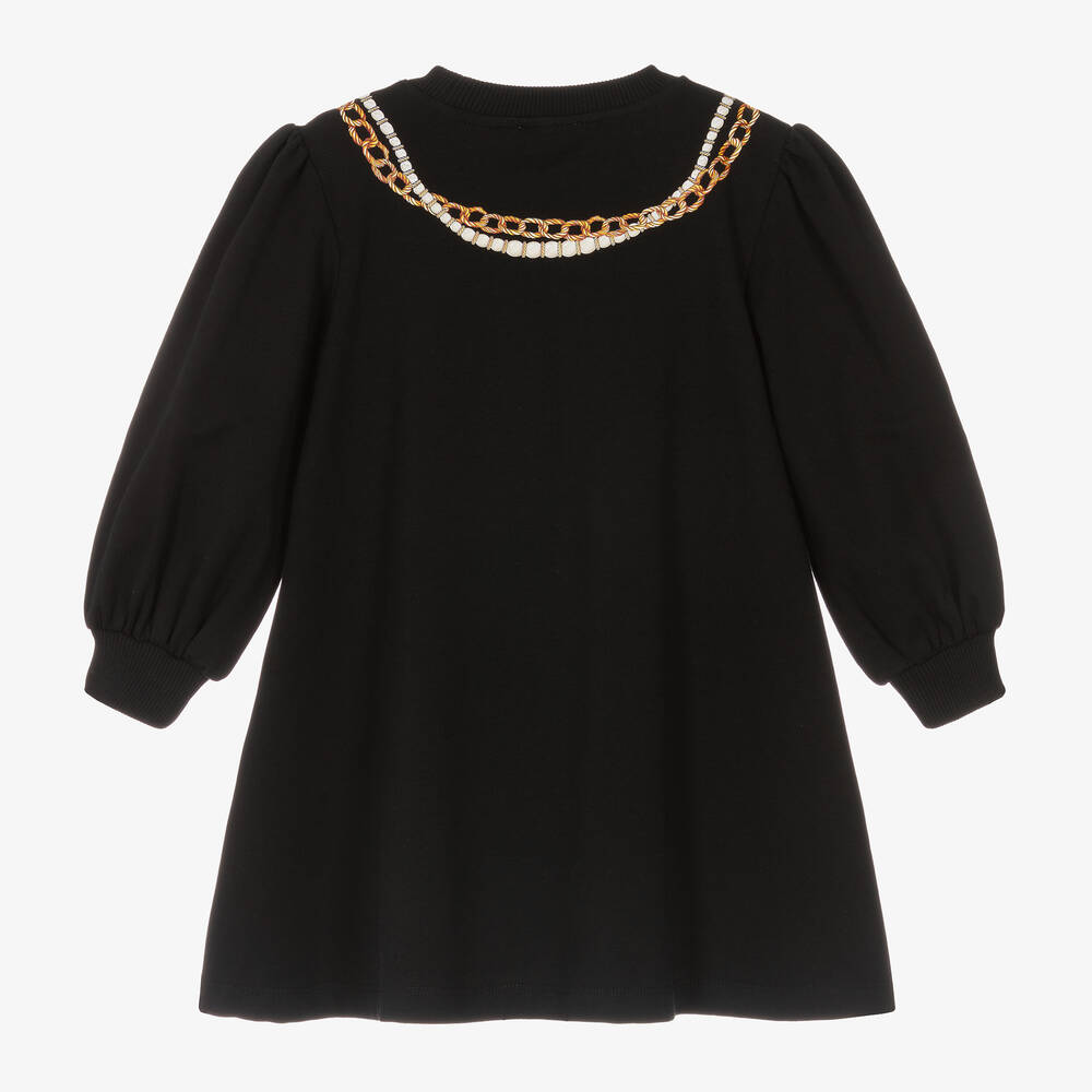 Moschino Кид-Тин-Черное платье из хлопкового джерси с золотистым декором | Childrensalon Outlet