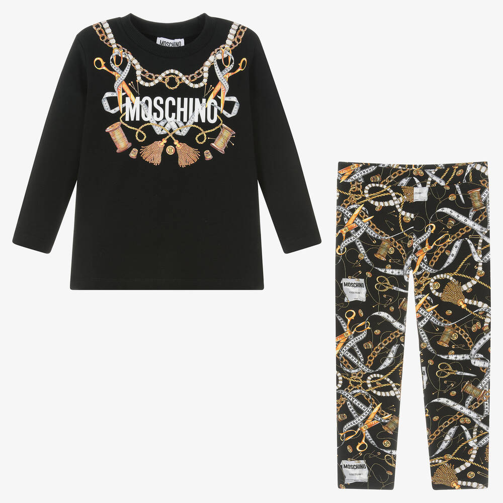 Moschino Кид-Тин-Черно-золотистый топ и легинсы из хлопка | Childrensalon Outlet