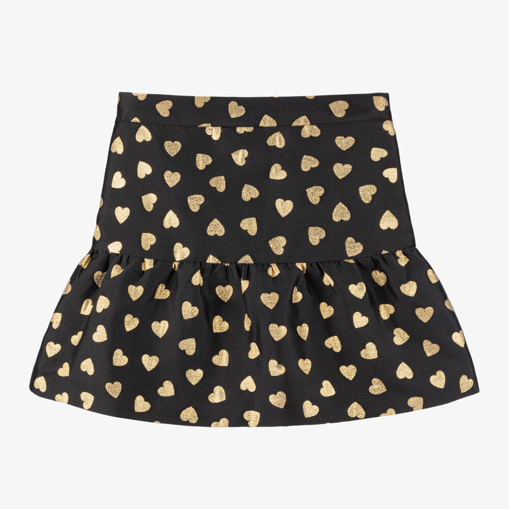 Moschino Kid-Teen-Girls Black Gold Heart Pattern Skirt | Childrensalon Outlet