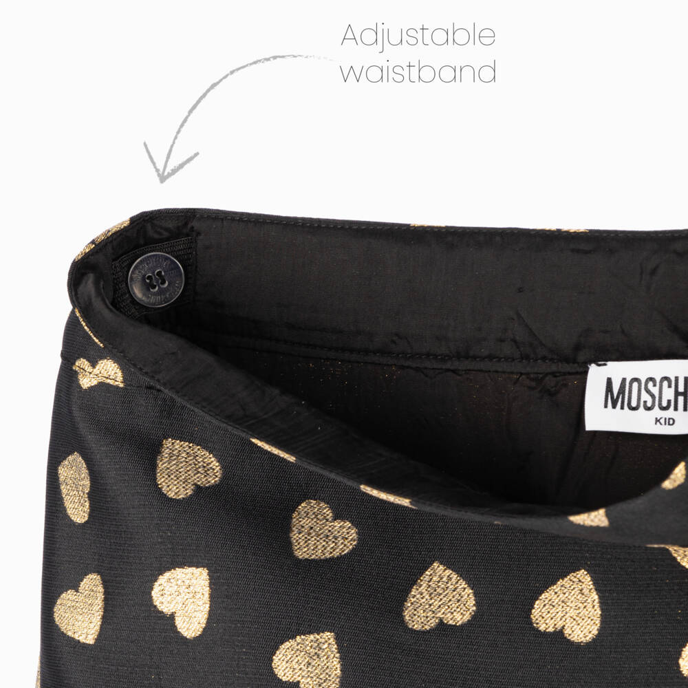 Moschino Kid-Teen-Girls Black Gold Heart Pattern Skirt | Childrensalon Outlet
