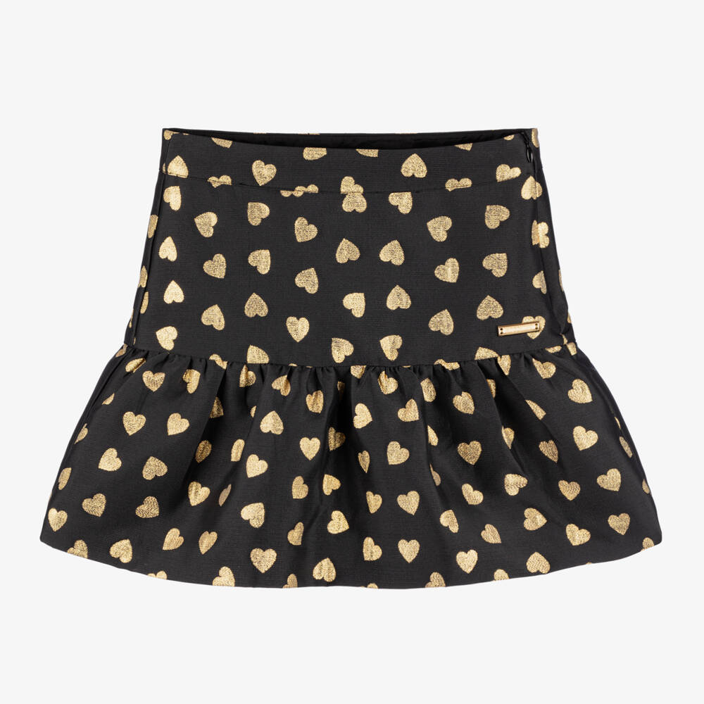 Moschino Kid-Teen-تنورة جاكار بقلوب لون أسود وذهبي | Childrensalon Outlet