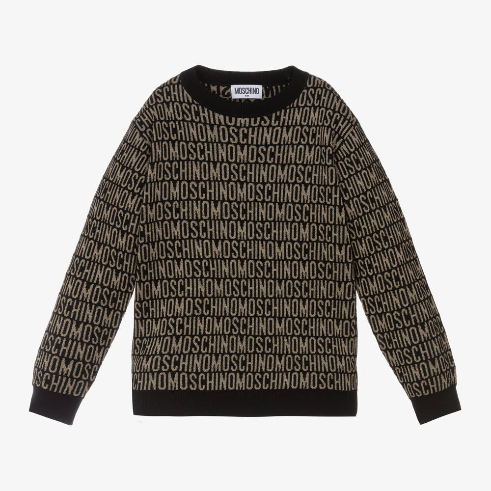 Moschino Кид-Тин-Girls Black & Gold Jacquard Knit Top | Childrensalon Outlet