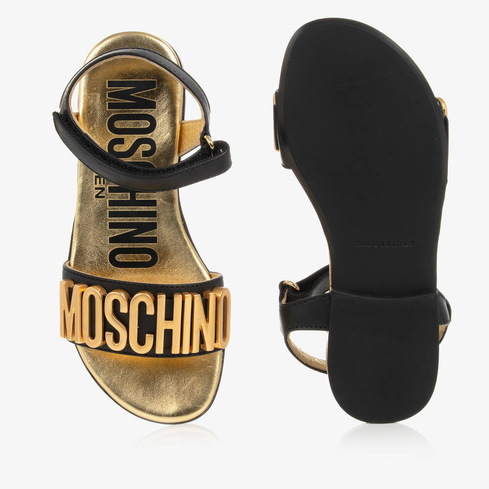 موسكينو Kid-Teen-صندل جلد لون أسود وذهبي للبنات | Childrensalon Outlet