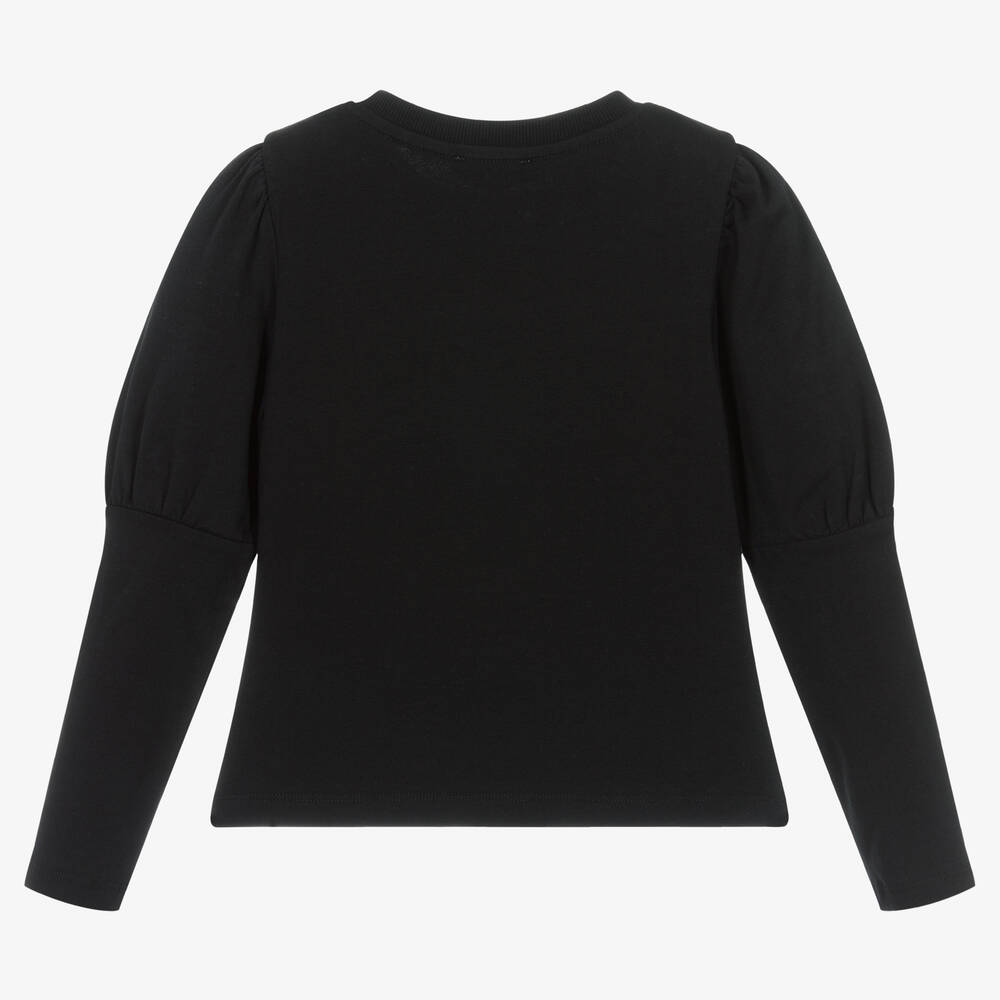 Moschino Kid-Teen-Girls Black & Gold Logo Cotton Top | Childrensalon Outlet