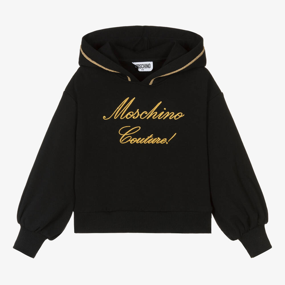 Moschino Kid-Teen - Черная худи с золотистым логотипом для девочек | Childrensalon