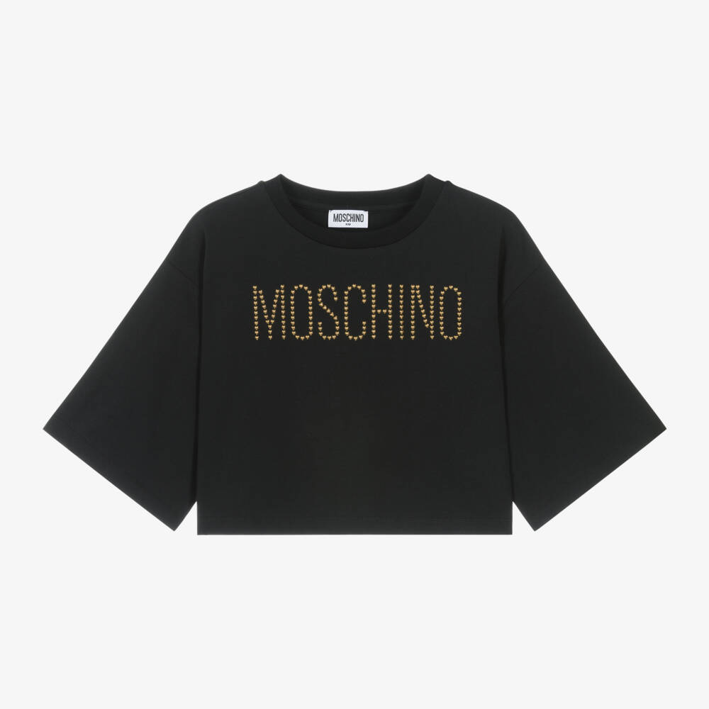 Moschino Kid-Teen-Girls Black Gold Studded Tee | Childrensalon Outlet