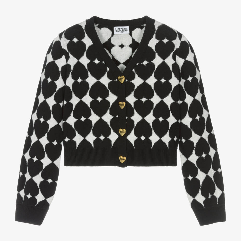 Moschino Kid-Teen-كارديغان قطن وصوف محبوك لون أسود | Childrensalon Outlet