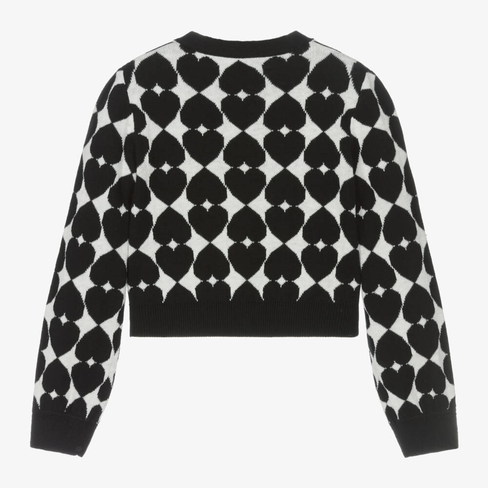 Moschino Kid-Teen-Girls Black Heart Knit Cardigan | Childrensalon Outlet