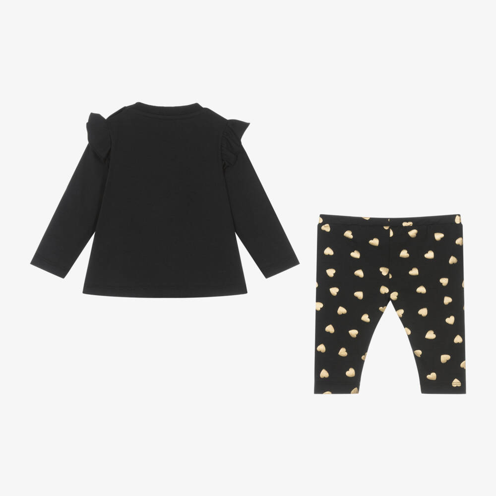 Moschino Baby-Girls Black Heart-Patterned Leggings Set | Childrensalon Outlet
