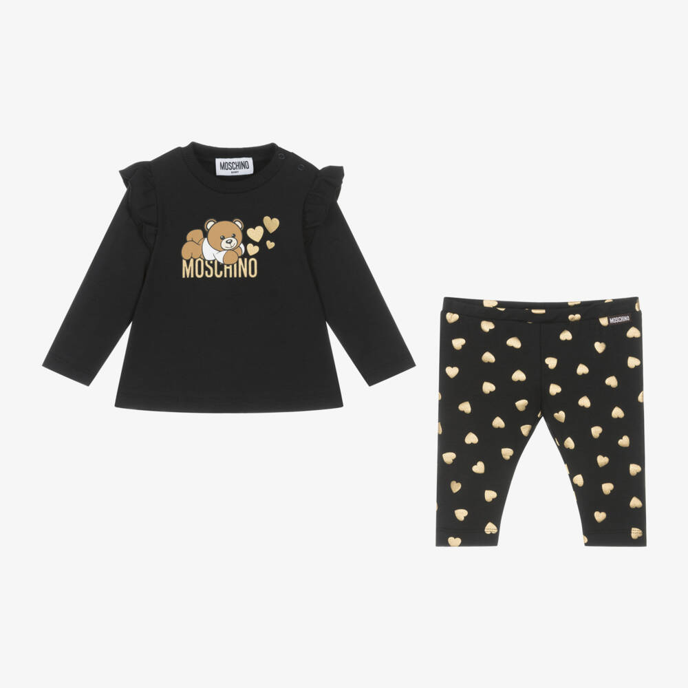 Moschino Baby-Girls Black Heart-Patterned Leggings Set | Childrensalon Outlet