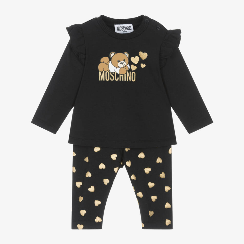 Moschino Baby-Girls Black Heart-Patterned Leggings Set | Childrensalon Outlet