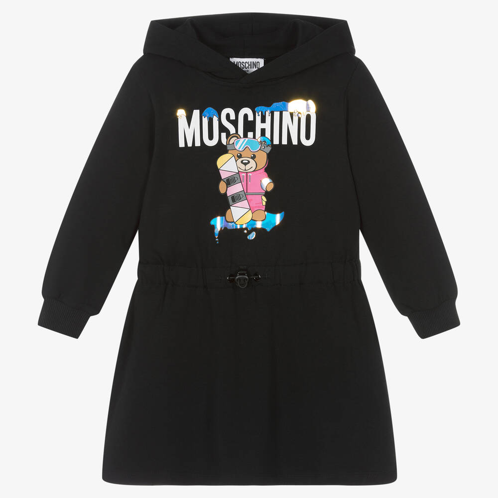 Moschino Kid-Teen - فستان هودي قطن جيرسي لون أسود | Childrensalon