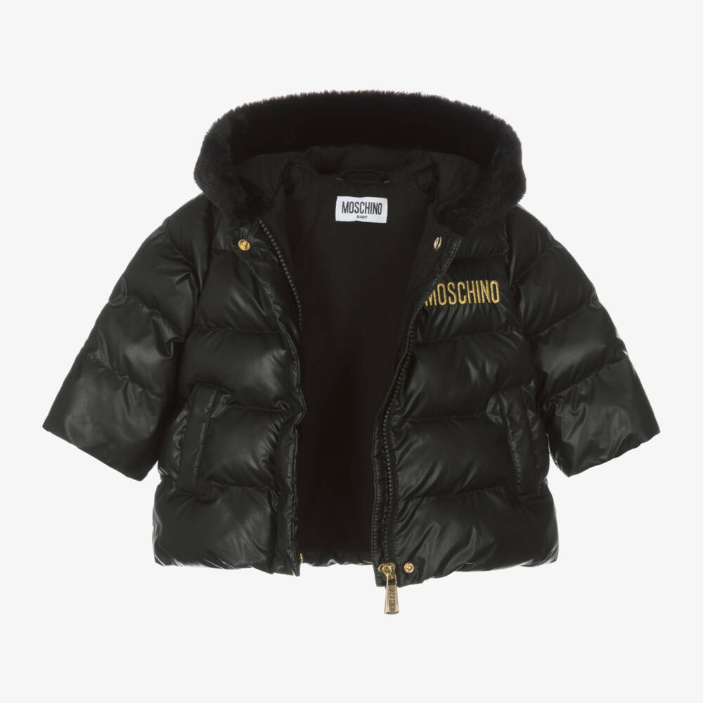 Moschino Baby-Girls Black Hooded Puffer Coat | Childrensalon Outlet