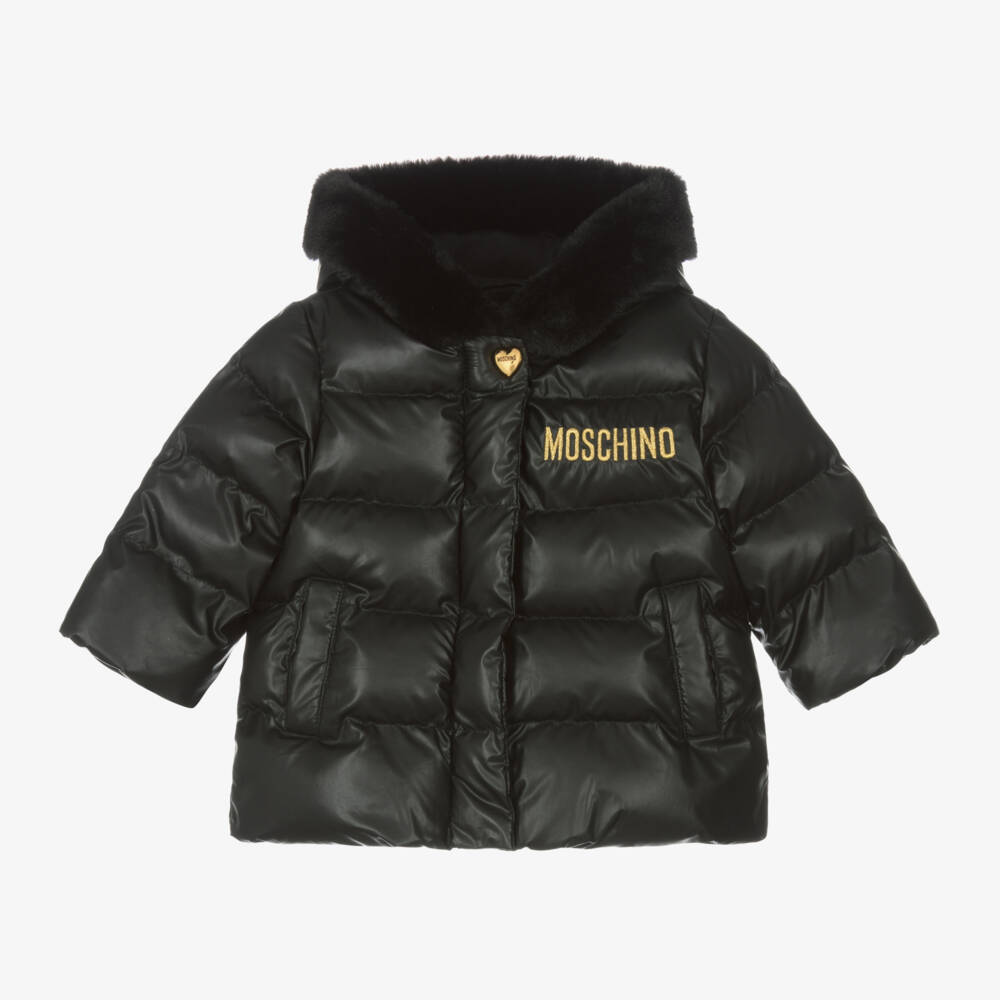 Moschino Baby-Girls Black Hooded Puffer Coat | Childrensalon Outlet