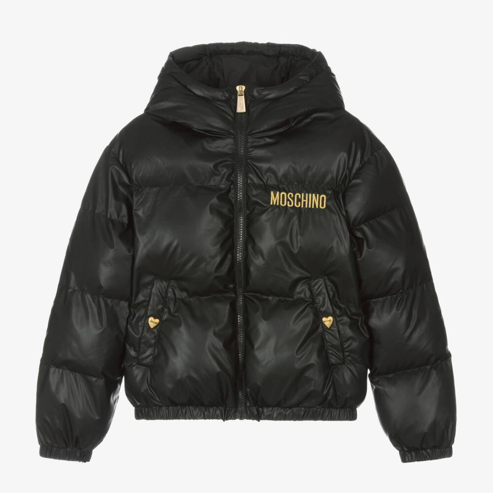 Moschino Kid-Teen-Girls Black Hooded Quilted Coat | Childrensalon Outlet