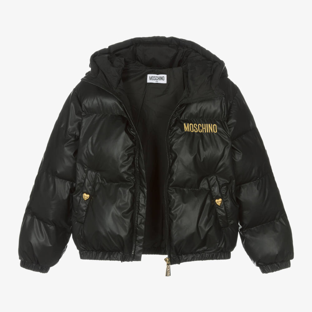 Moschino Kid-Teen-Girls Black Hooded Quilted Coat | Childrensalon Outlet