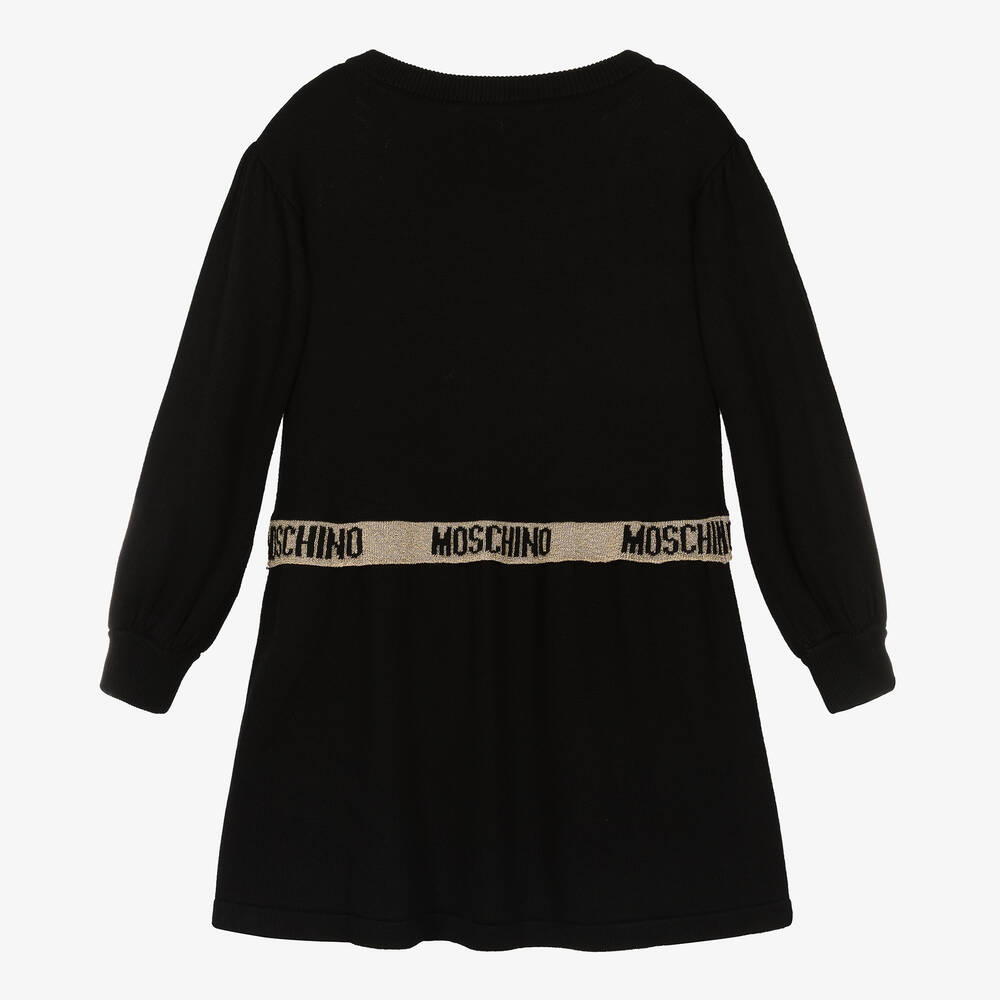 Moschino Kid-Teen-فستان مزيج فيسكوز وكشمير محبوك لون أسود | Childrensalon Outlet