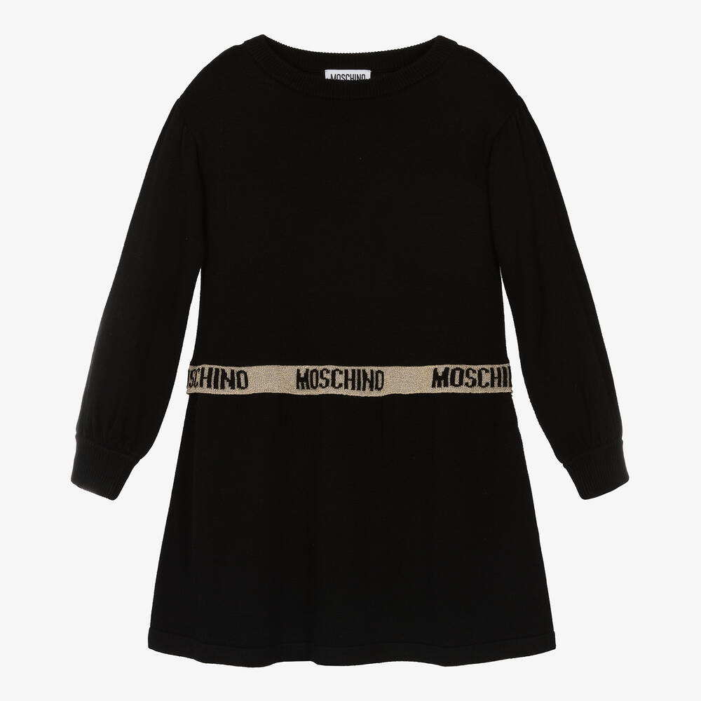 Moschino Kid-Teen-Girls Black Knitted Cashmere Dress | Childrensalon Outlet