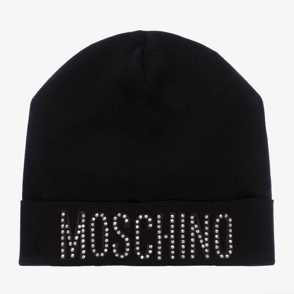 Moschino Kid-Teen - Girls Black Knitted Logo Hat | Childrensalon