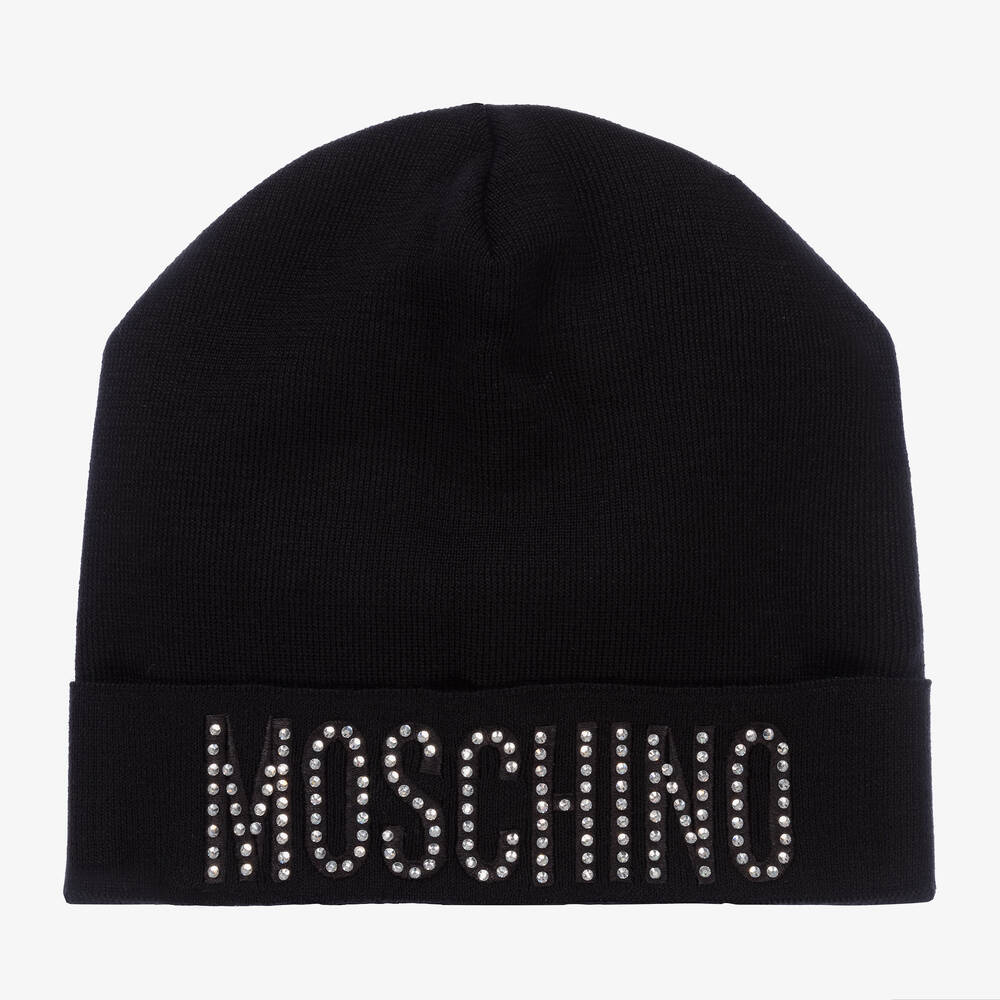 Moschino Kid-Teen - Bonnet noir en maille fille | Childrensalon