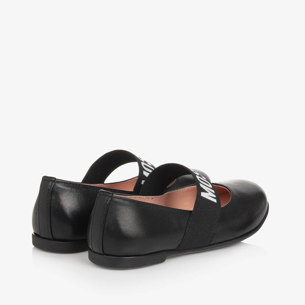Moschino Kid-Teen-Girls Black Leather Ballerina Pumps | Childrensalon Outlet