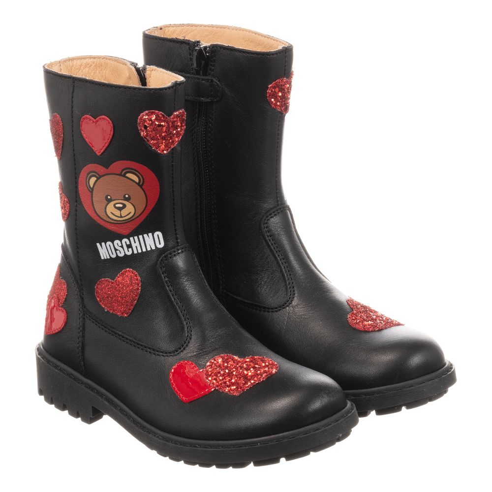 Moschino Kid-Teen - Girls Black Leather Boots | Childrensalon