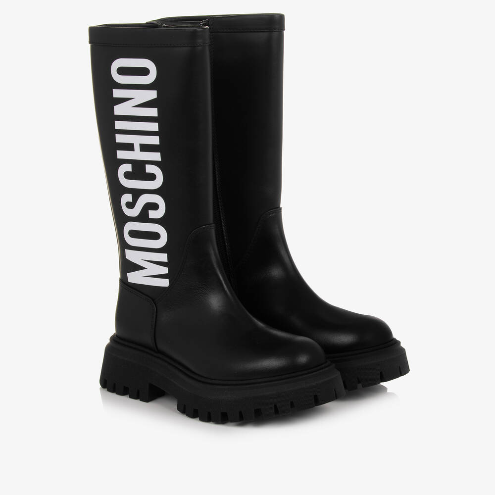 Moschino Кид-Тин-Черные кожаные сапоги для девочек | Childrensalon Outlet