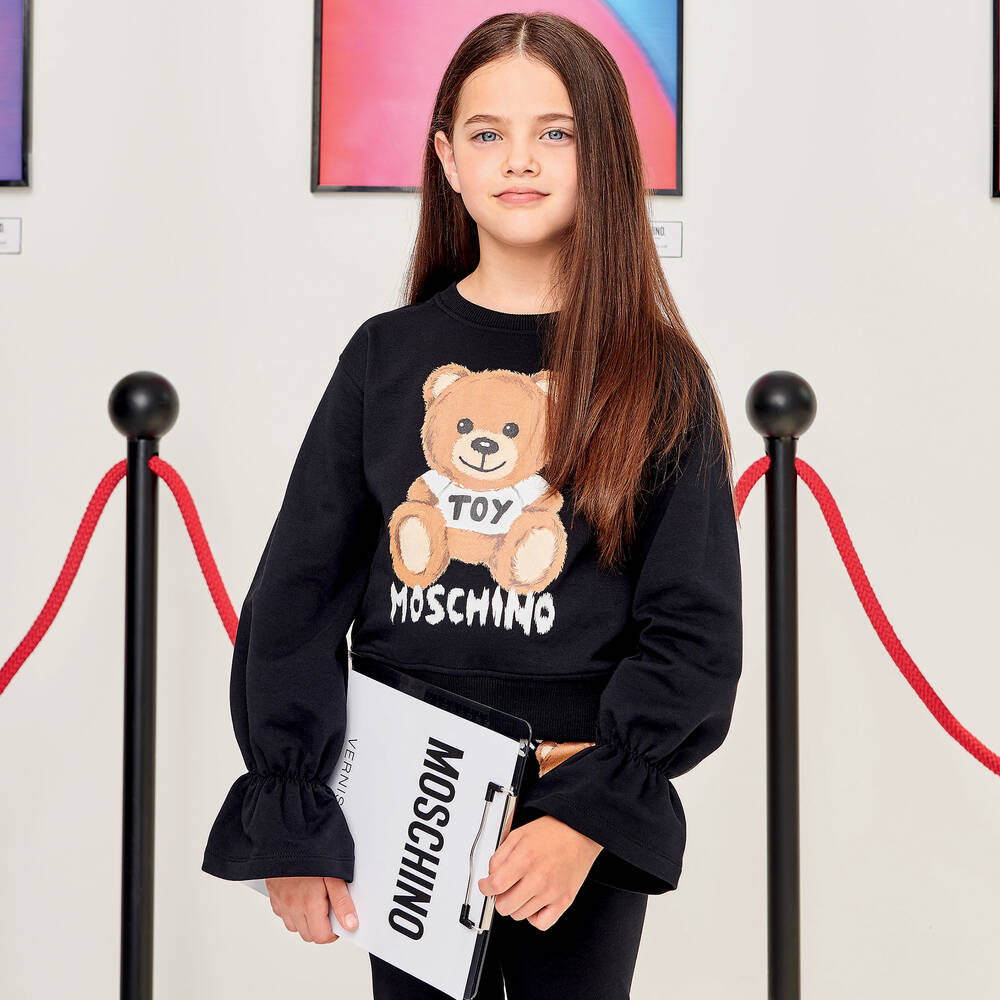Moschino Kid Teen Girls Black Logo Sweatshirt Childrensalon Outlet