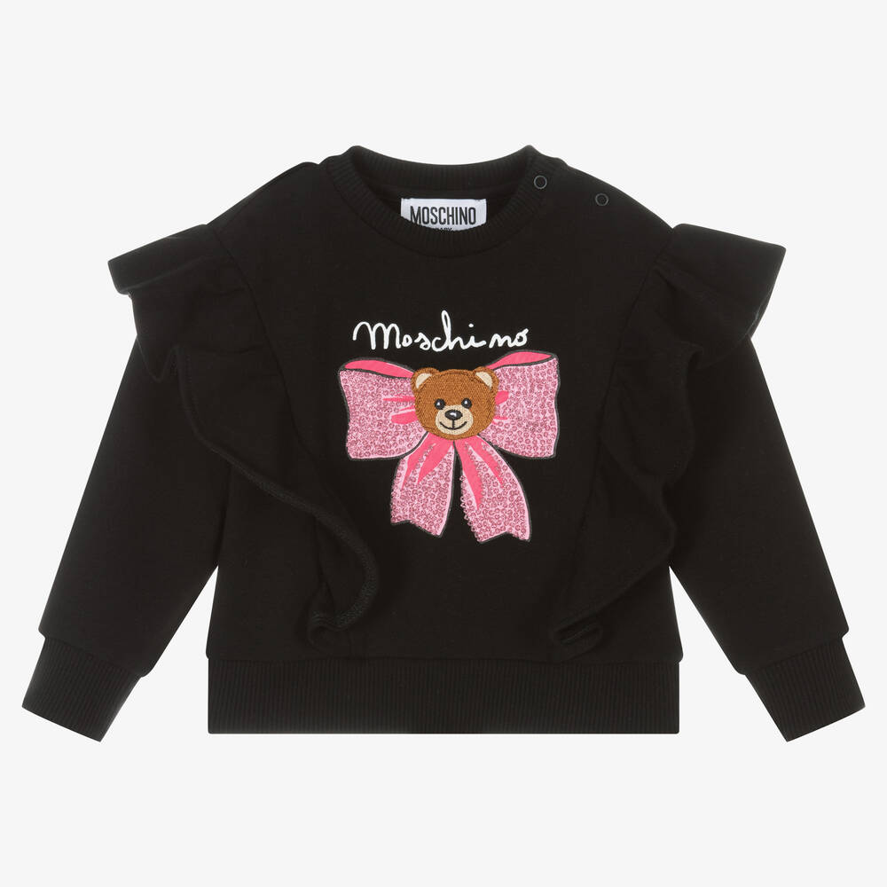 Moschino Baby - سويتشيرت أطفال بناتي مزين بكشكش قطن جيرسي لون أسود | Childrensalon