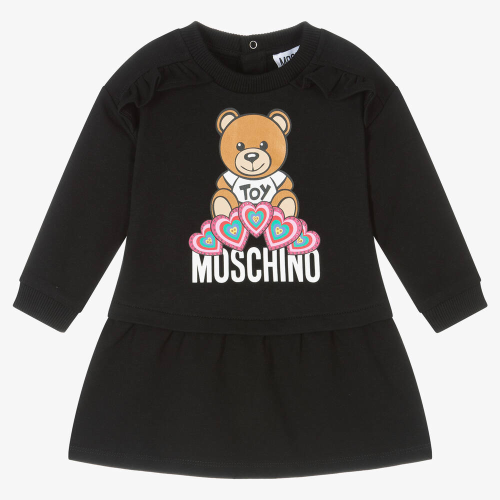 Moschino Baby - فستان أطفال بناتي قطن جيرسي لون أسود | Childrensalon